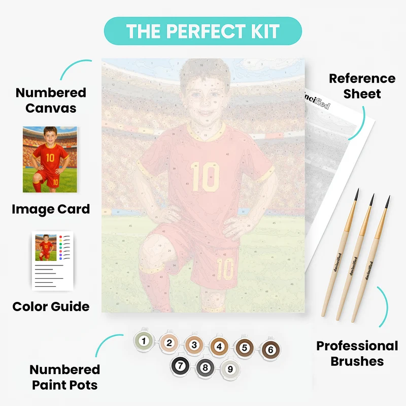 Red & Gold Soccer Champion - Custom Paint by Numbers Kit