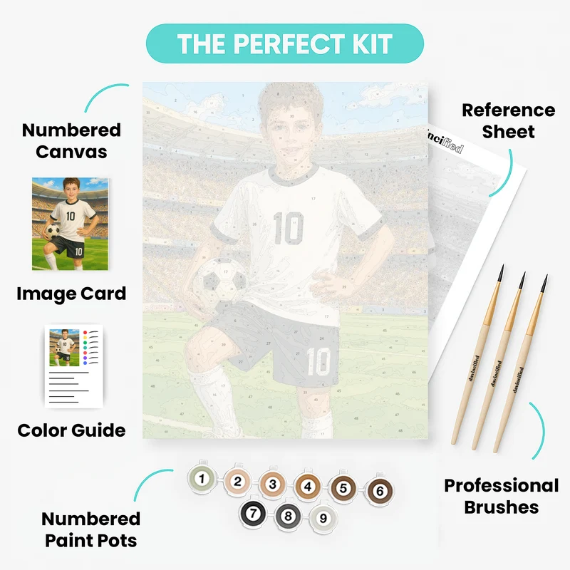 White & Black Soccer Champion - Custom Paint by Numbers Kit