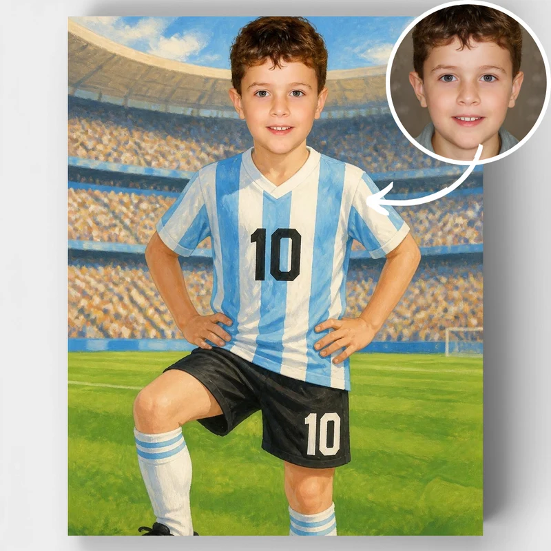 Sky Blue & White Stripes Soccer Champion - Custom Paint by Numbers Kit