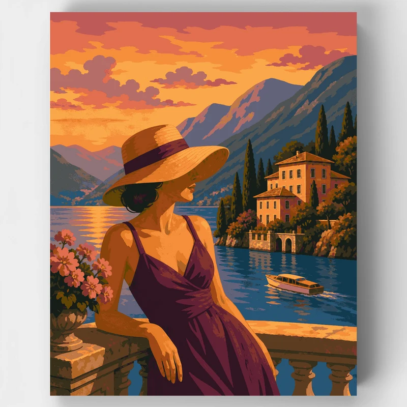 Plum Dress at Lake Como - Paint by Numbers Kit