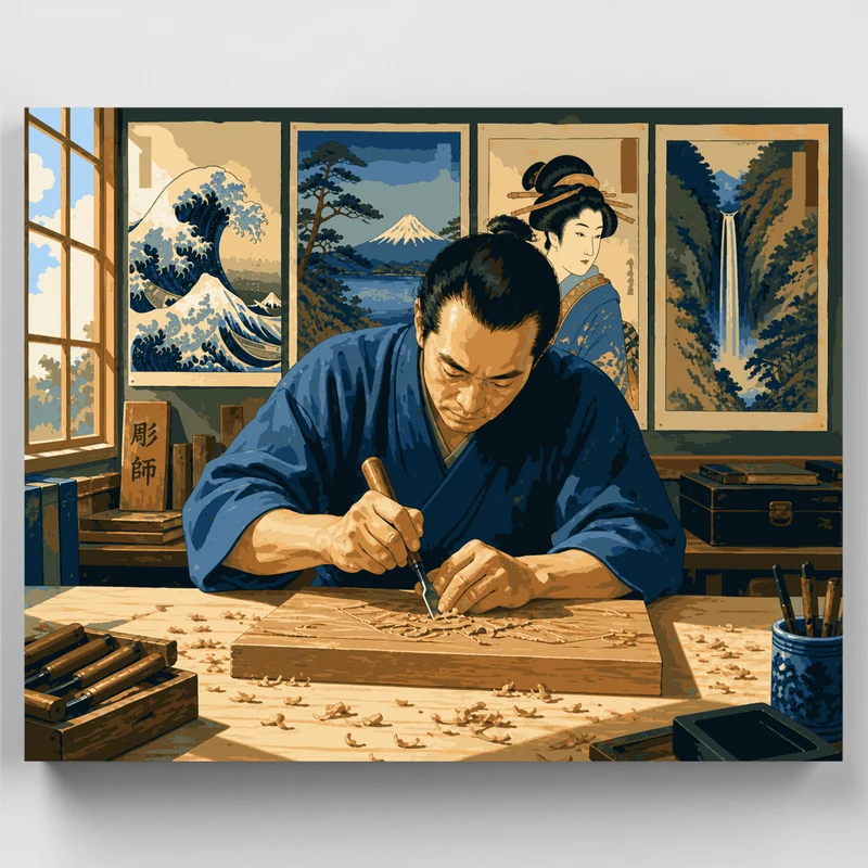 Woodblock Carver's Bench - Paint by Numbers Kit