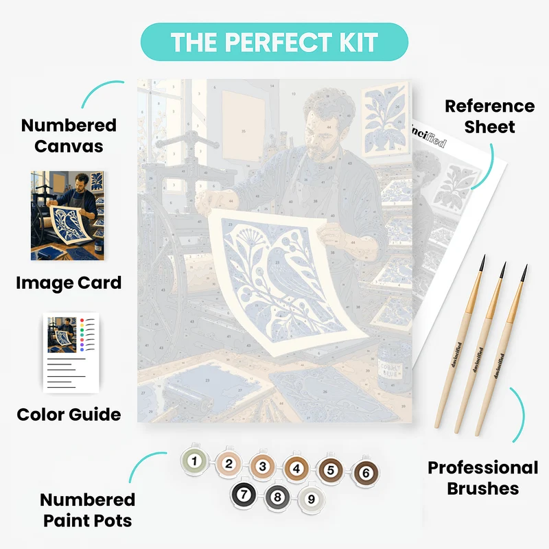 Cobalt Bird Linocut - Paint by Numbers Kit