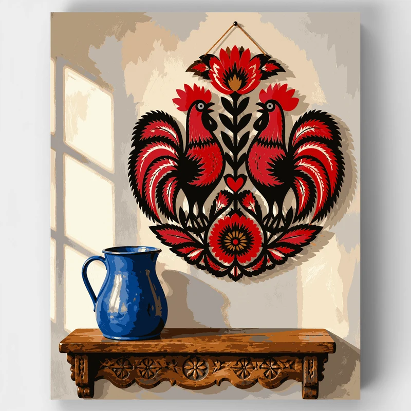 Wycinanki Roosters - Paint by Numbers Kit