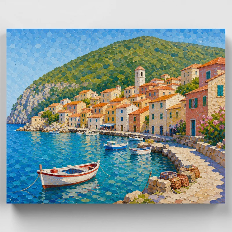 Sunlit Fishing Harbor - Paint by Numbers Kit