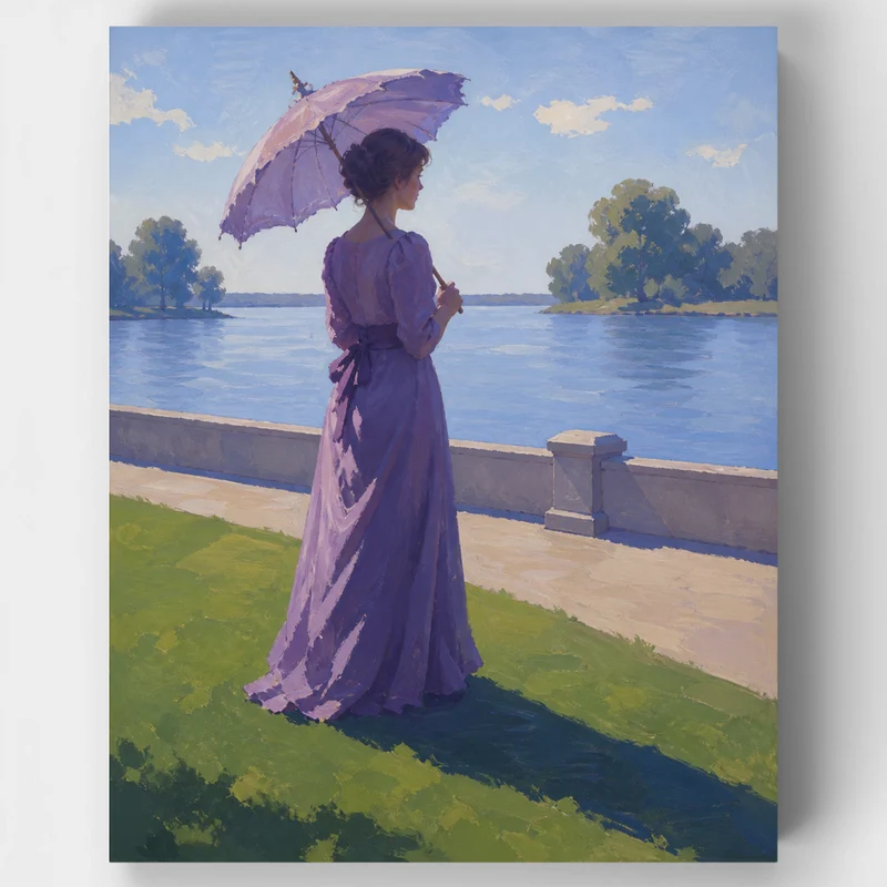 Violet Parasol by the River - Paint by Numbers Kit