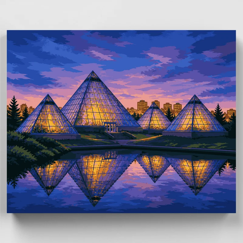 Muttart Pyramids at Dusk - Paint by Numbers Kit