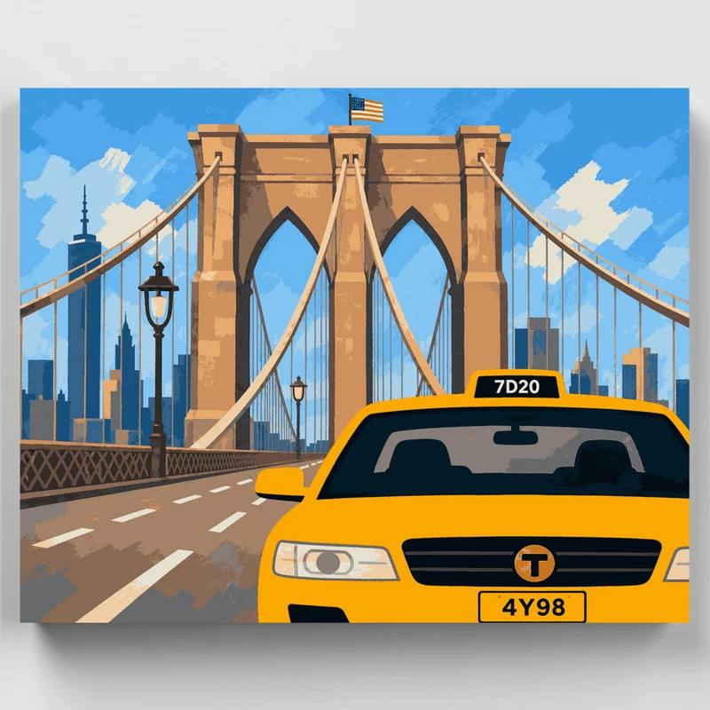 Yellow Cab on Brooklyn Bridge - Paint by Numbers Kit