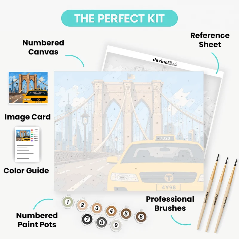 Yellow Cab on Brooklyn Bridge - Paint by Numbers Kit