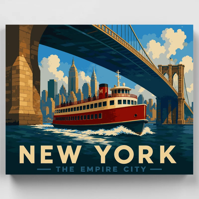 Ferry Beneath the Bridge - Paint by Numbers Kit