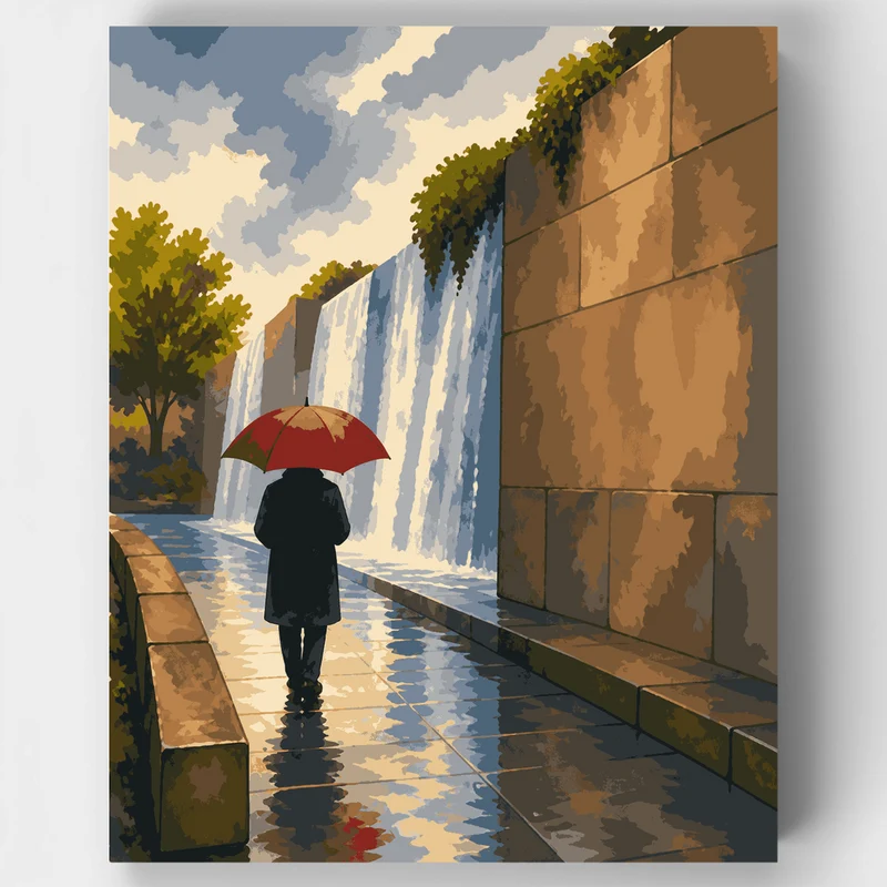 Rainy Walk at the Falls - Paint by Numbers Kit