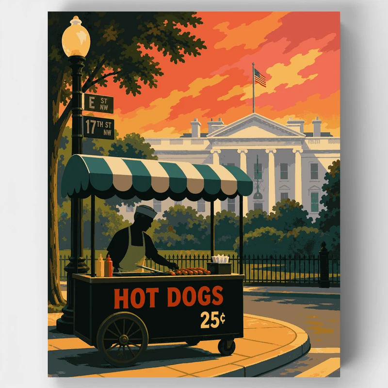 Hot Dog Cart at Dusk - Paint by Numbers Kit