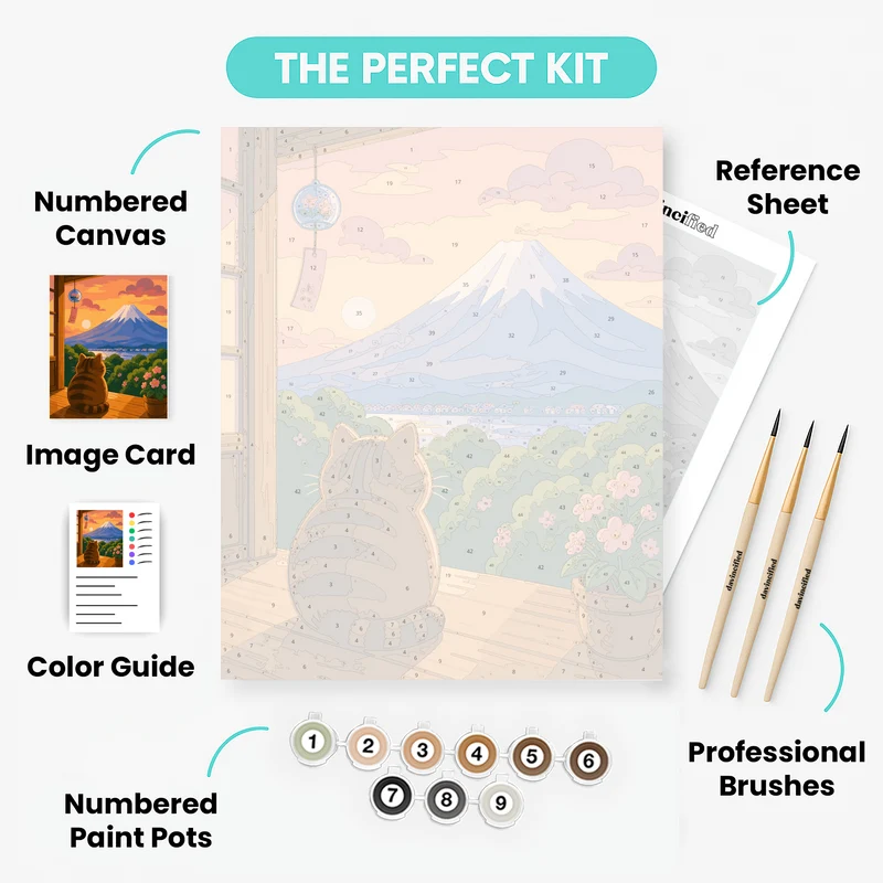 Tabby Watching Fuji - Paint by Numbers Kit