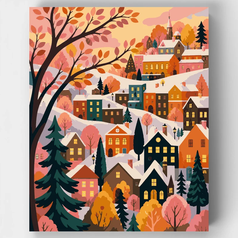 Snowy Hillside Village - Paint by Numbers Kit