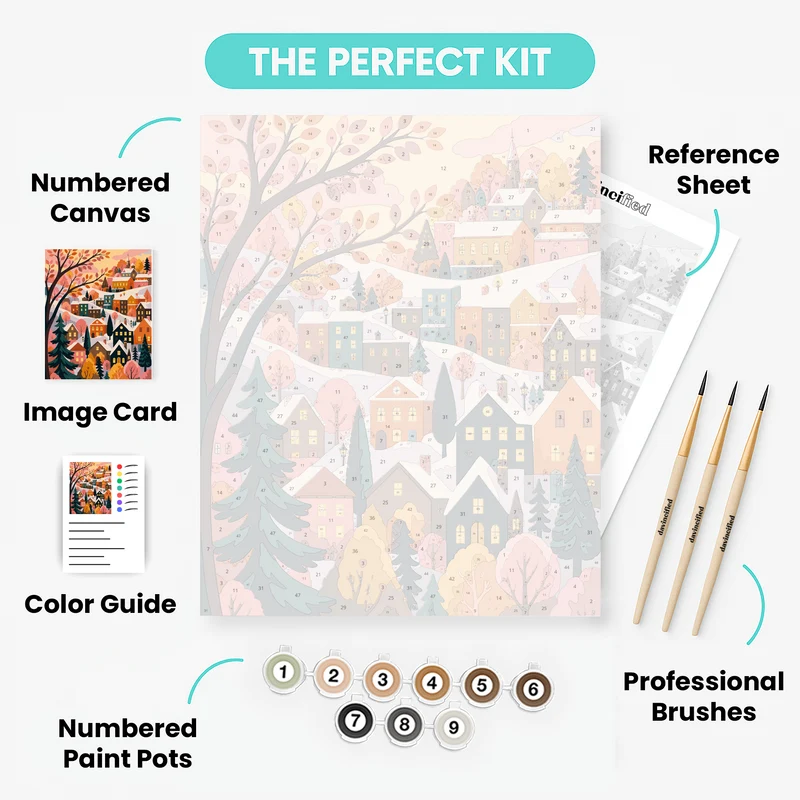 Snowy Hillside Village - Paint by Numbers Kit