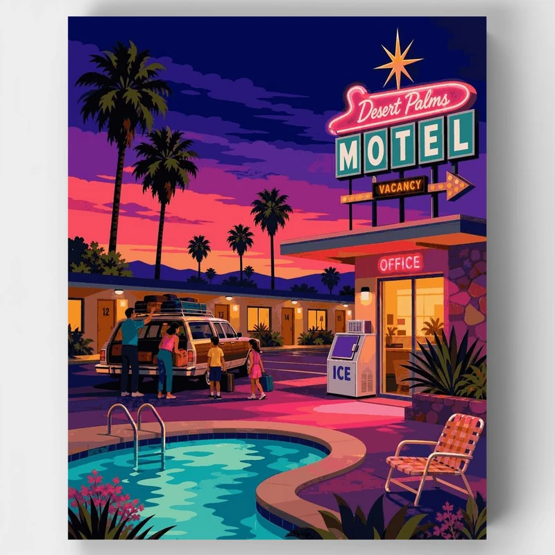 "Desert Palms Motel 80s Vibes" Paint by Numbers Kit