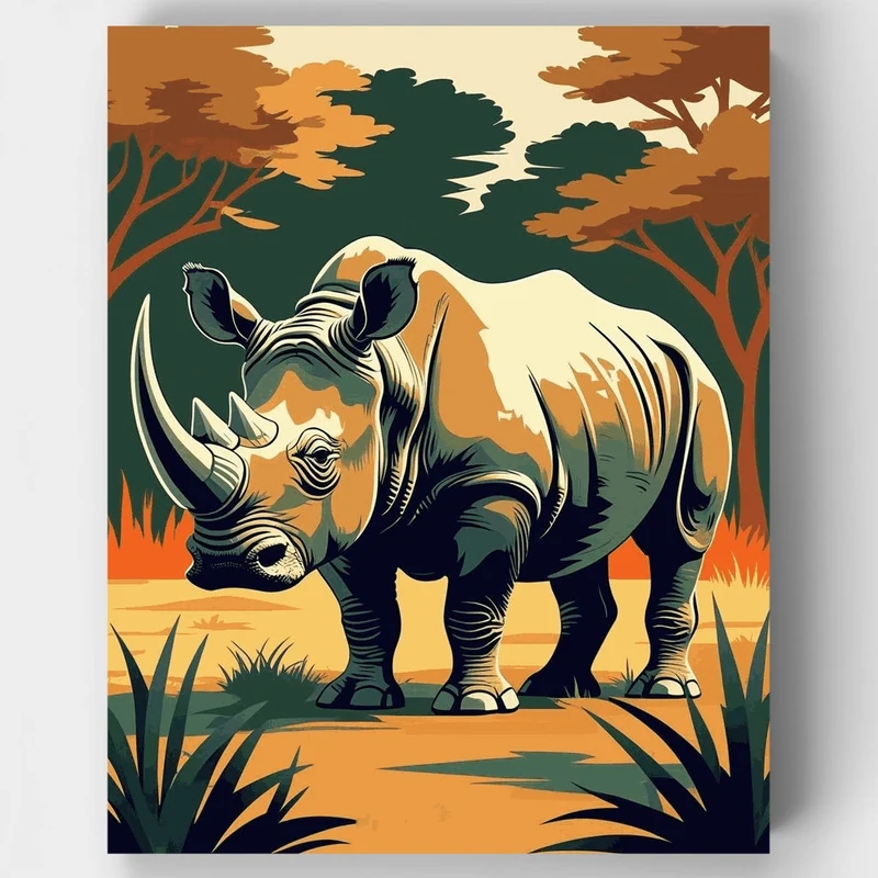 Rhinoceros in the Savanna - Paint by Numbers Kit