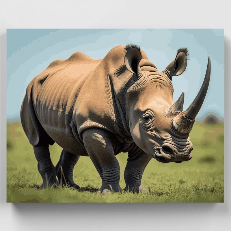 Grazing Rhinoceros on Savanna Grassland - Paint by Numbers Kit