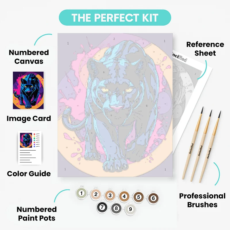 Neon Panther in Action - Paint by Numbers Kit