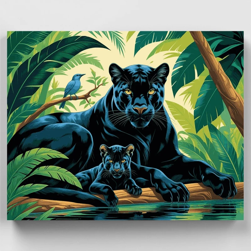 Black Panthers in Jungle - Paint by Numbers Kit