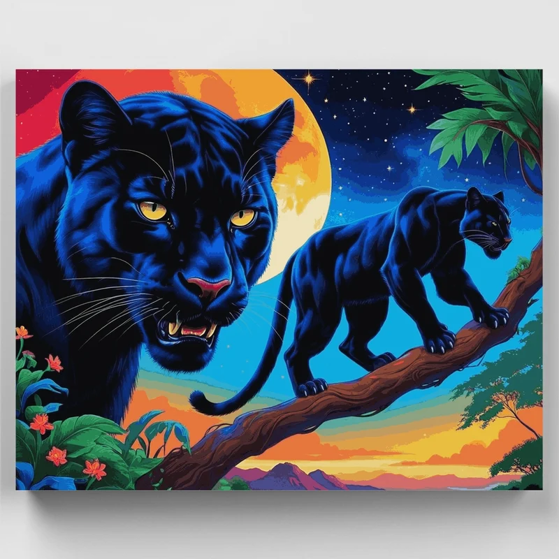 Moonlit Panthers in Paradise - Paint by Numbers Kit