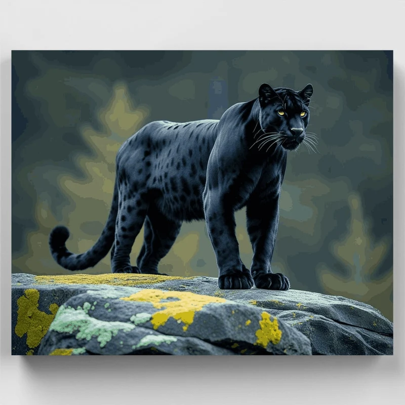 Majestic Black Panther on Rocky Outcrop - Paint by Numbers Kit
