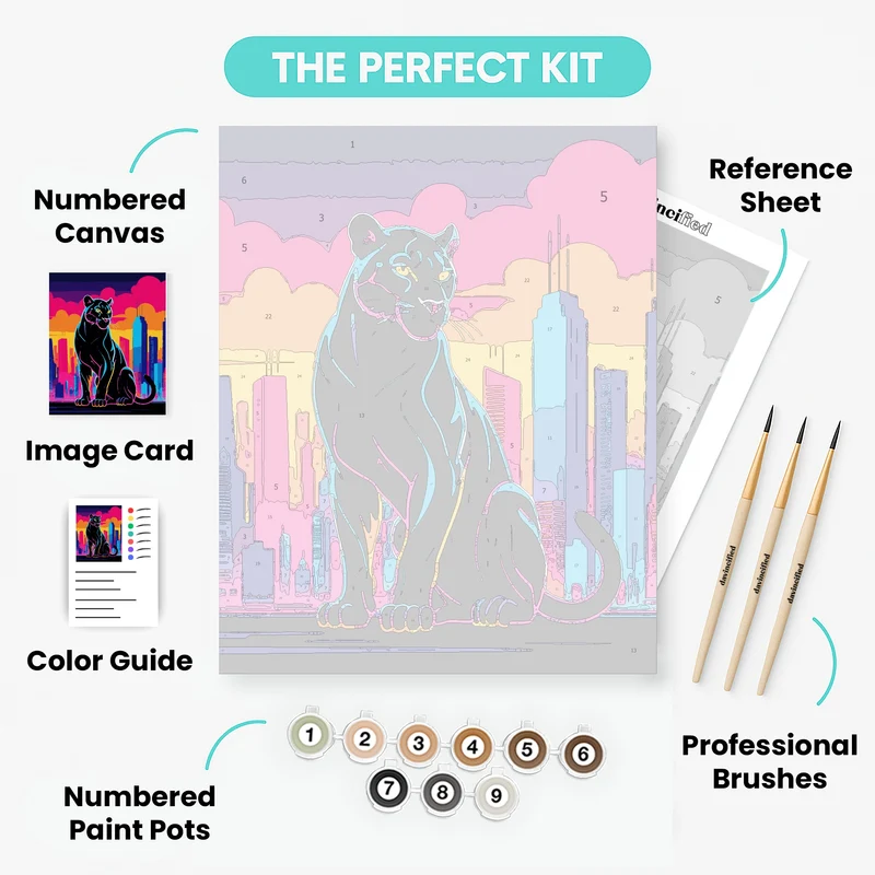 Neon Panther Over Vibrant Cityscape - Paint by Numbers Kit