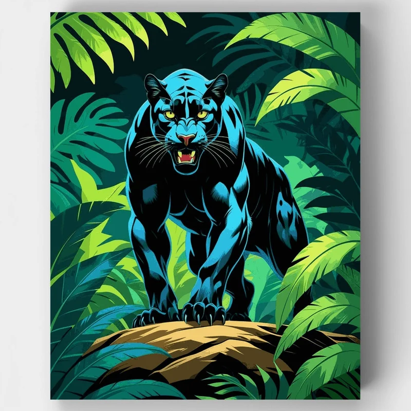 Majestic Blue Panther in Jungle - Paint by Numbers Kit