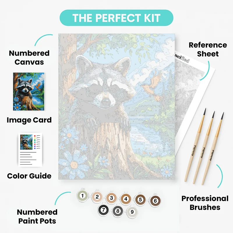 Raccoon Peeking Over Tree Stump - Paint by Numbers Kit