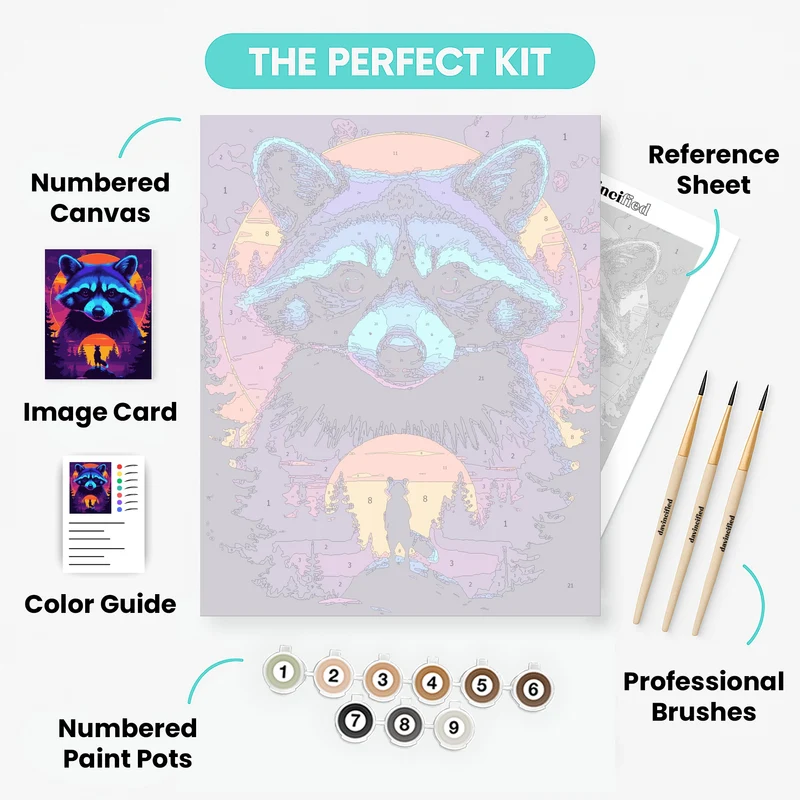 Neon Raccoon Sunset - Paint by Numbers Kit