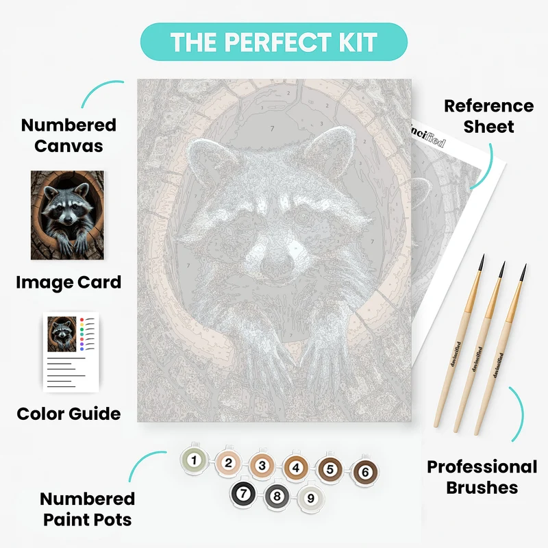 Curious Raccoon Peeking from Tree Hollow - Paint by Numbers Kit