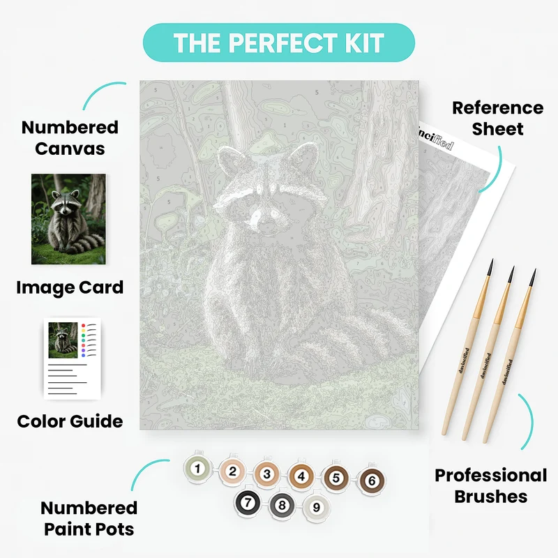 Curious Raccoon in Forest - Paint by Numbers Kit