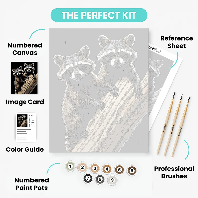 Two Raccoons on Tree Branch - Paint by Numbers Kit