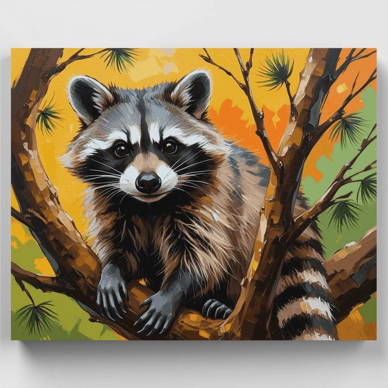 Raccoon in Pine Tree - Paint by Numbers Kit