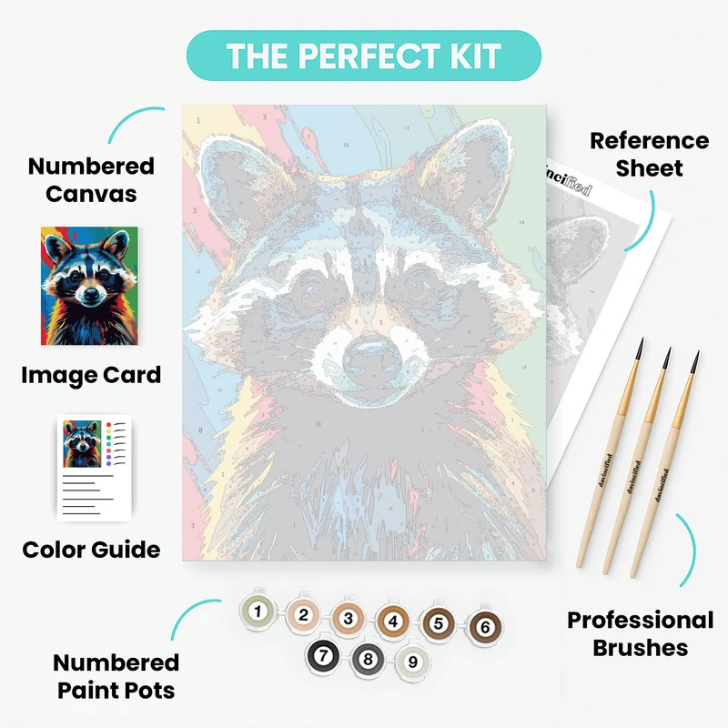 Vibrant Rainbow Raccoon - Paint by Numbers Kit