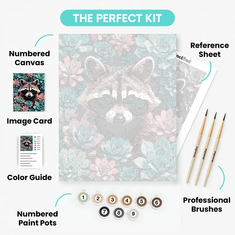 Raccoon Among Succulents - Paint by Numbers Kit