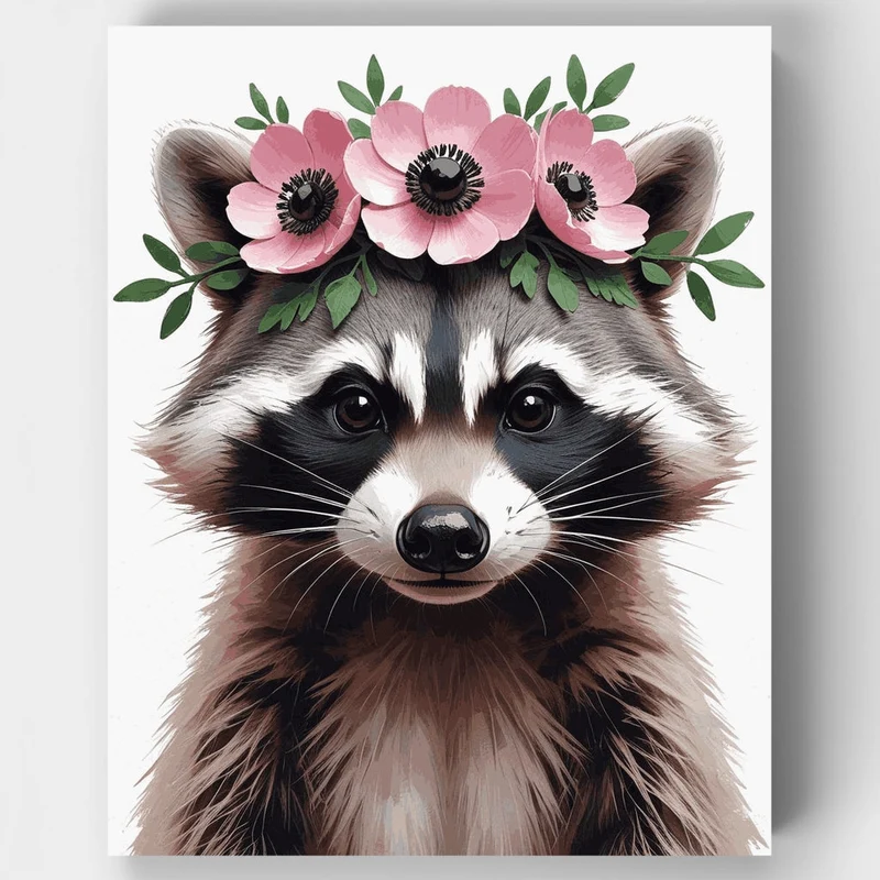 Raccoon with Flower Crown - Paint by Numbers Kit