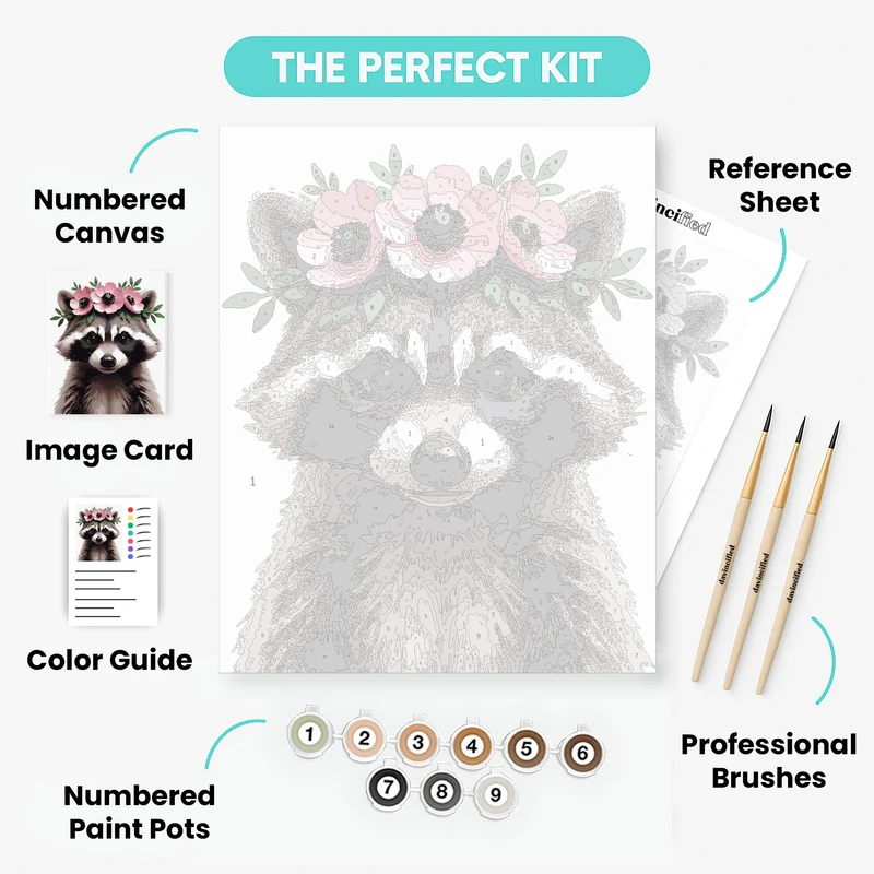 Raccoon with Flower Crown - Paint by Numbers Kit
