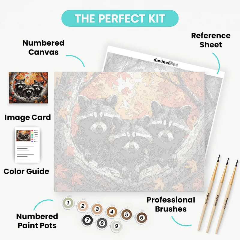 Three Raccoons in Autumn Tree - Paint by Numbers Kit