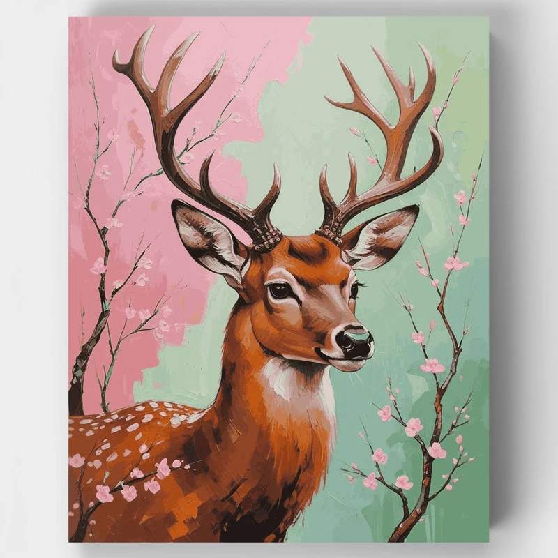 Majestic Deer with Cherry Blossoms - Paint by Numbers Kit