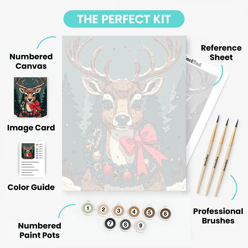 Festive Reindeer with Christmas Wreath - Paint by Numbers Kit
