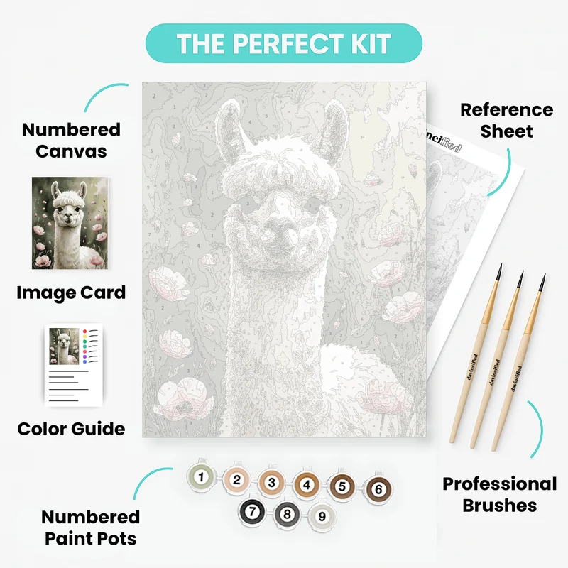 Smiling Alpaca with Pink Poppies - Paint by Numbers Kit