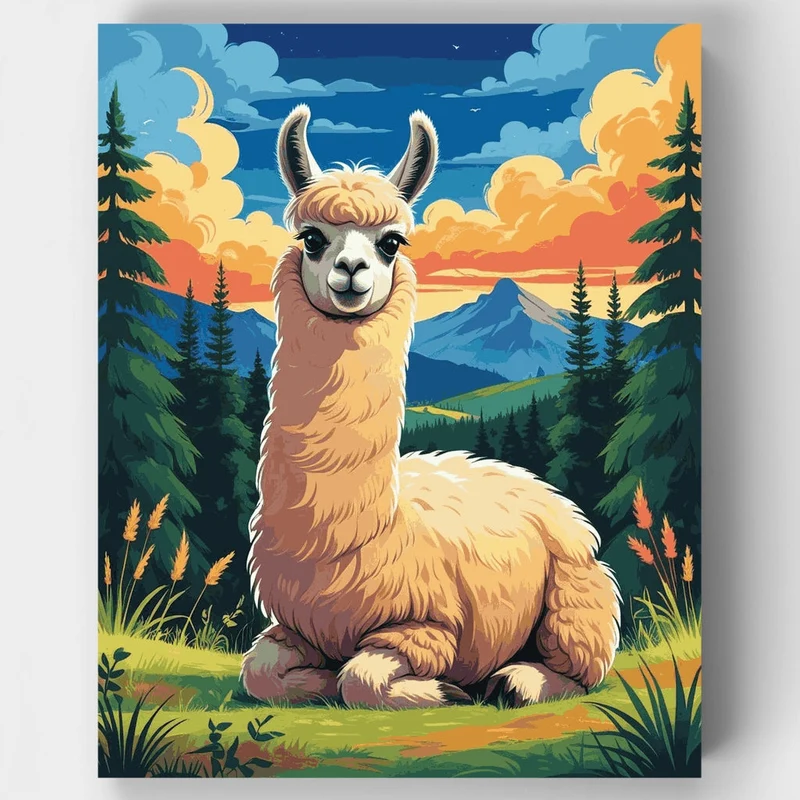 Mountain Alpaca Sunset - Paint by Numbers Kit