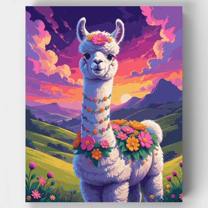 Whimsical Alpaca with Sunset Sky - Paint by Numbers Kit