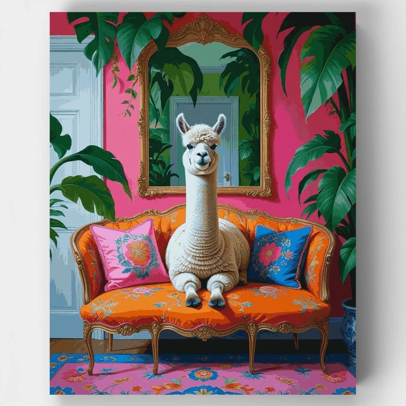 Stylish Alpaca on Ornate Sofa - Paint by Numbers Kit