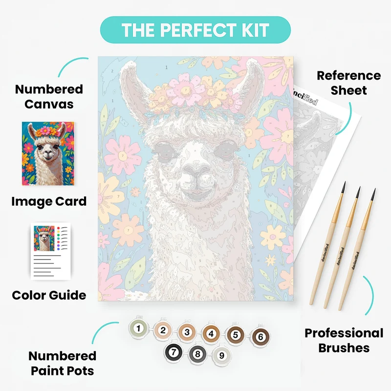 Whimsical Llama with Flower Crown - Paint by Numbers Kit
