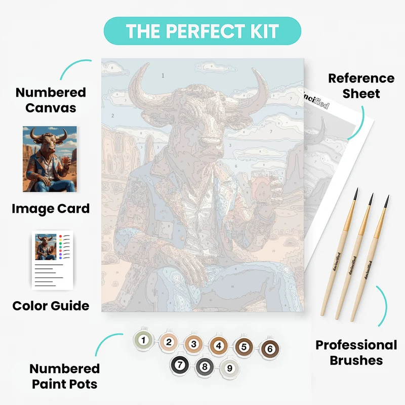 Western Bull Cowboy with Beer - Paint by Numbers Kit