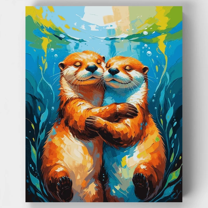 Cuddling Otters Underwater - Paint by Numbers Kit