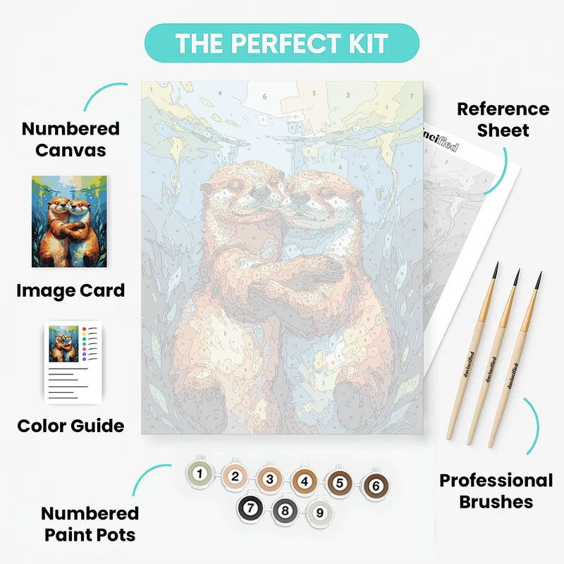 Cuddling Otters Underwater - Paint by Numbers Kit