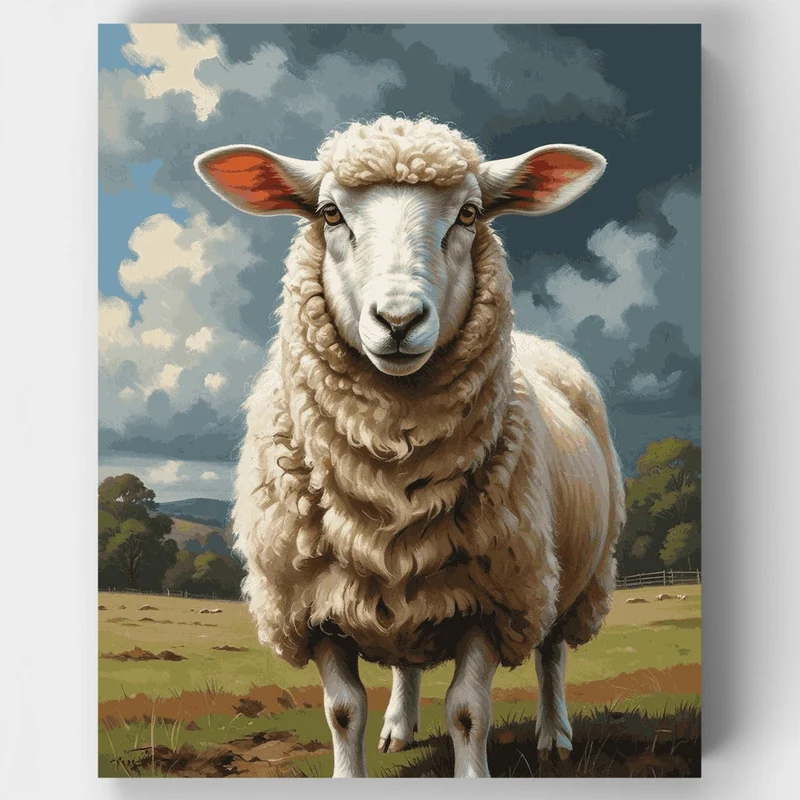 Fluffy Sheep in Pastoral Meadow - Paint by Numbers Kit