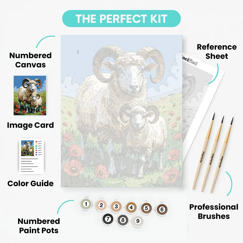 Ram and Lamb in Poppy Field - Paint by Numbers Kit